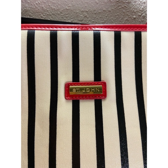 St John Red/Black Stripe Patent Tote Shoulder Bag - Picture 2 of 8